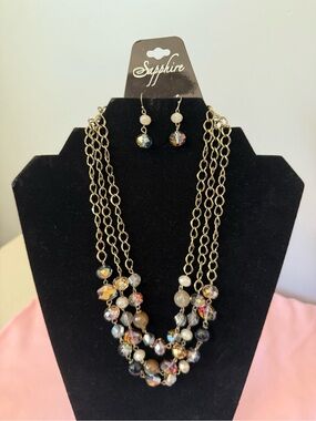 Multicolor Beaded Layered Necklace & Earring Set